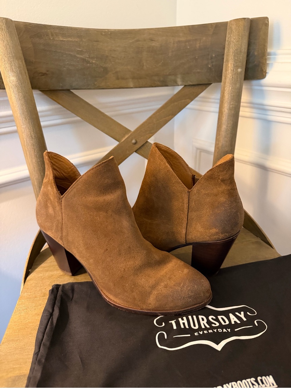 Thursday Boot Company Tan Suede V-Cut Ankle Booties